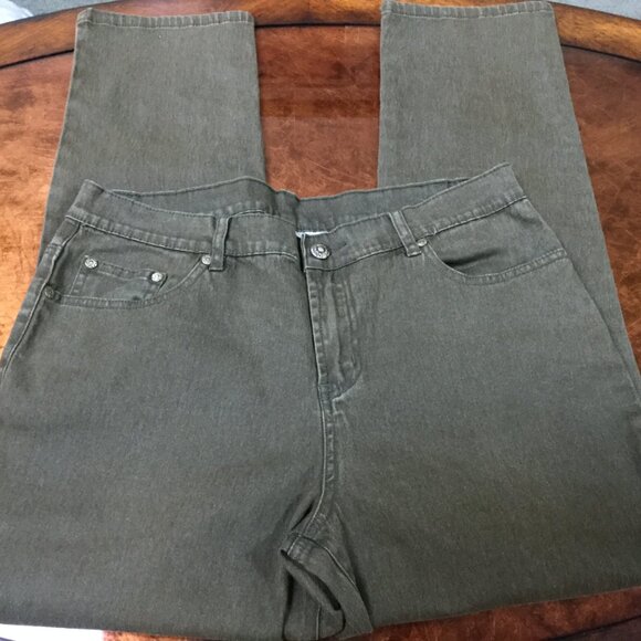 HSN Diane Gilman DG2 Women Size 12P Olive Green Jeans Stretch 5-Pocket Slim Leg - Picture 4 of 7